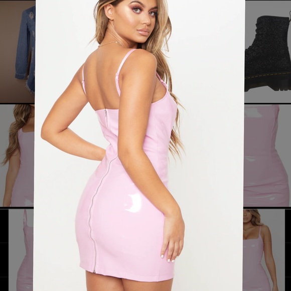 Baby Pink PU Bodycon Dress - Picture 3 of 4
